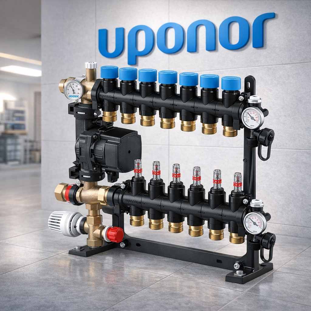 Колектор 13 контурів Uponor Vario M + Fluvia T Push-23-B-W з насосом теплої підлоги