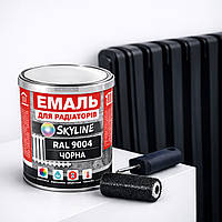 Акрилова емаль для радіаторів і труб опалення SkyLine, глянцева, термостійка, без запаху, чорна, 750 мл