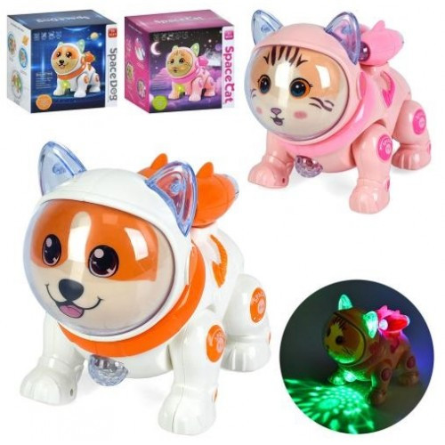 Музична іграшка QF378-2-4 тварина-космонавт 19 5см музика світло ходит 2 види