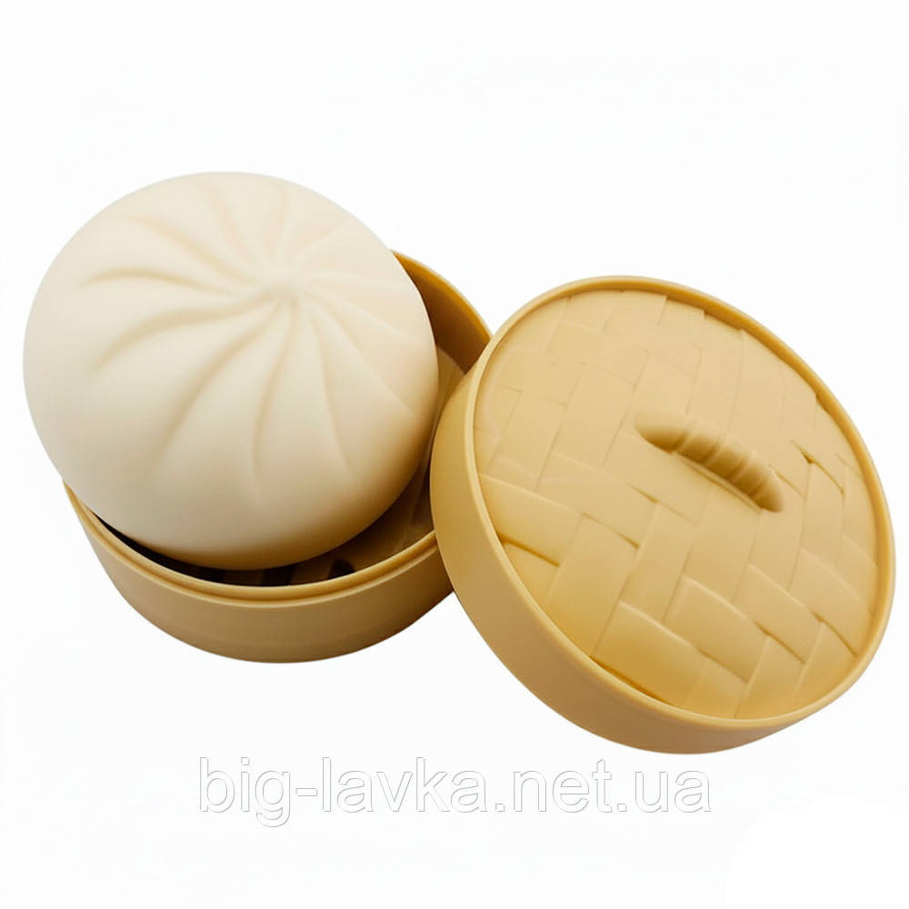 Антистрес булочка сквіш у бамбуковій пароварці  Бежевий, фото 1