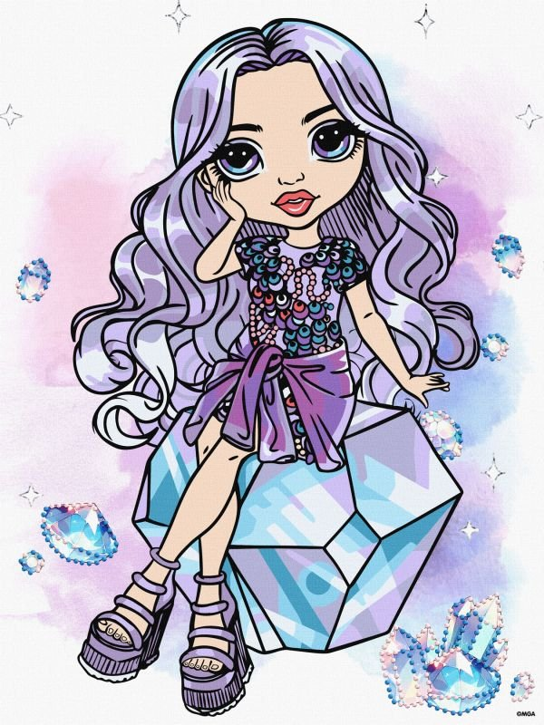 Набір для розпису по номерах для дітей "Rainbow High. Violet" зі стразами 30х40см, фото 1