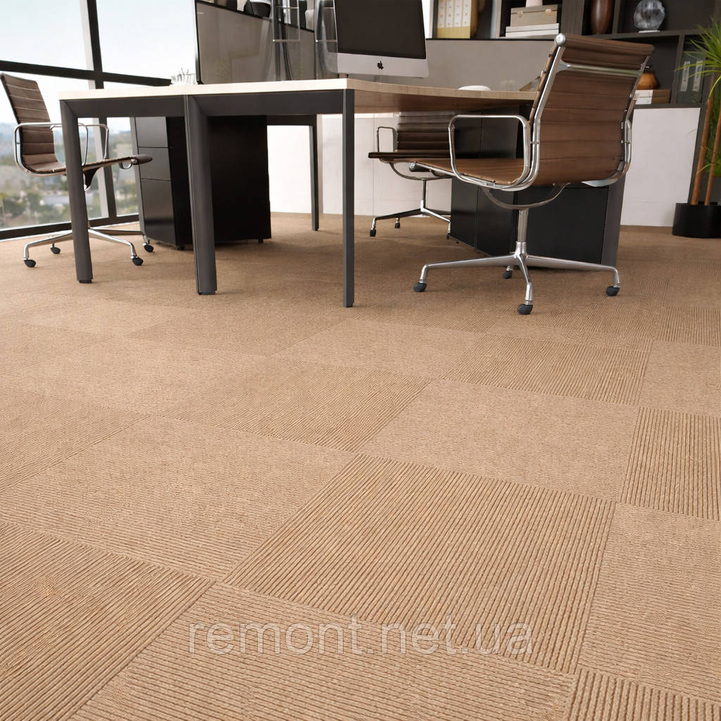 Самоклеючий теплий ковролін «Бежевий» 50×50 см для підлоги | Коврова вінілова плитка, миюча, водостійкаа, фото 1