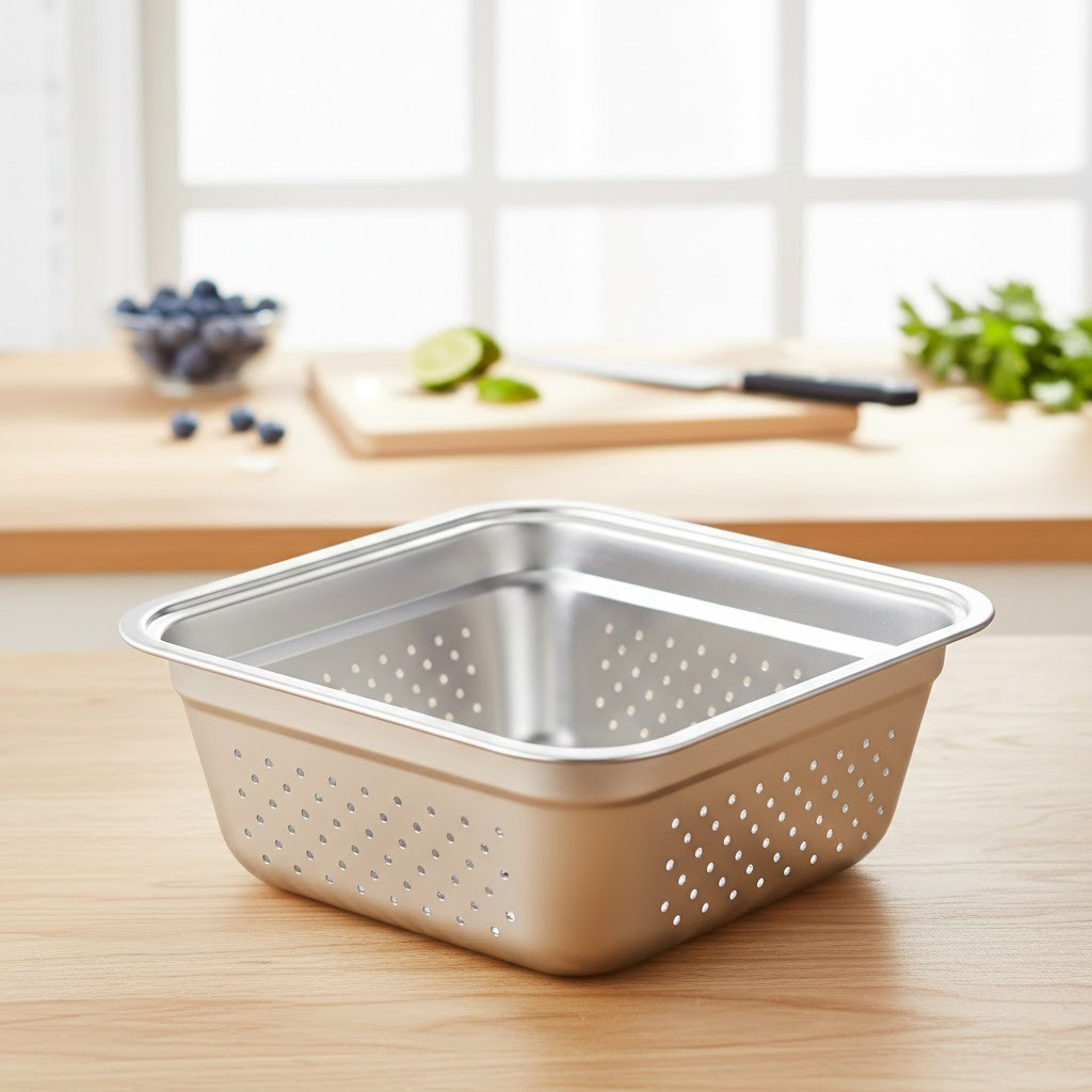 Сито-друшляк з нержавіючої сталі 22 см / Миска-сито для кухні / Кухонна миска-друшляк, фото 1