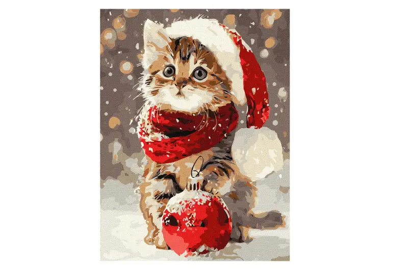 Набір для розпису по номерах "Кошеня і новорічна прикраса" 30х40см, фото 1