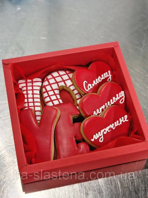 Подарунковий набір на День Закоханих — розмальований медовий імбирний пряник, фото 1