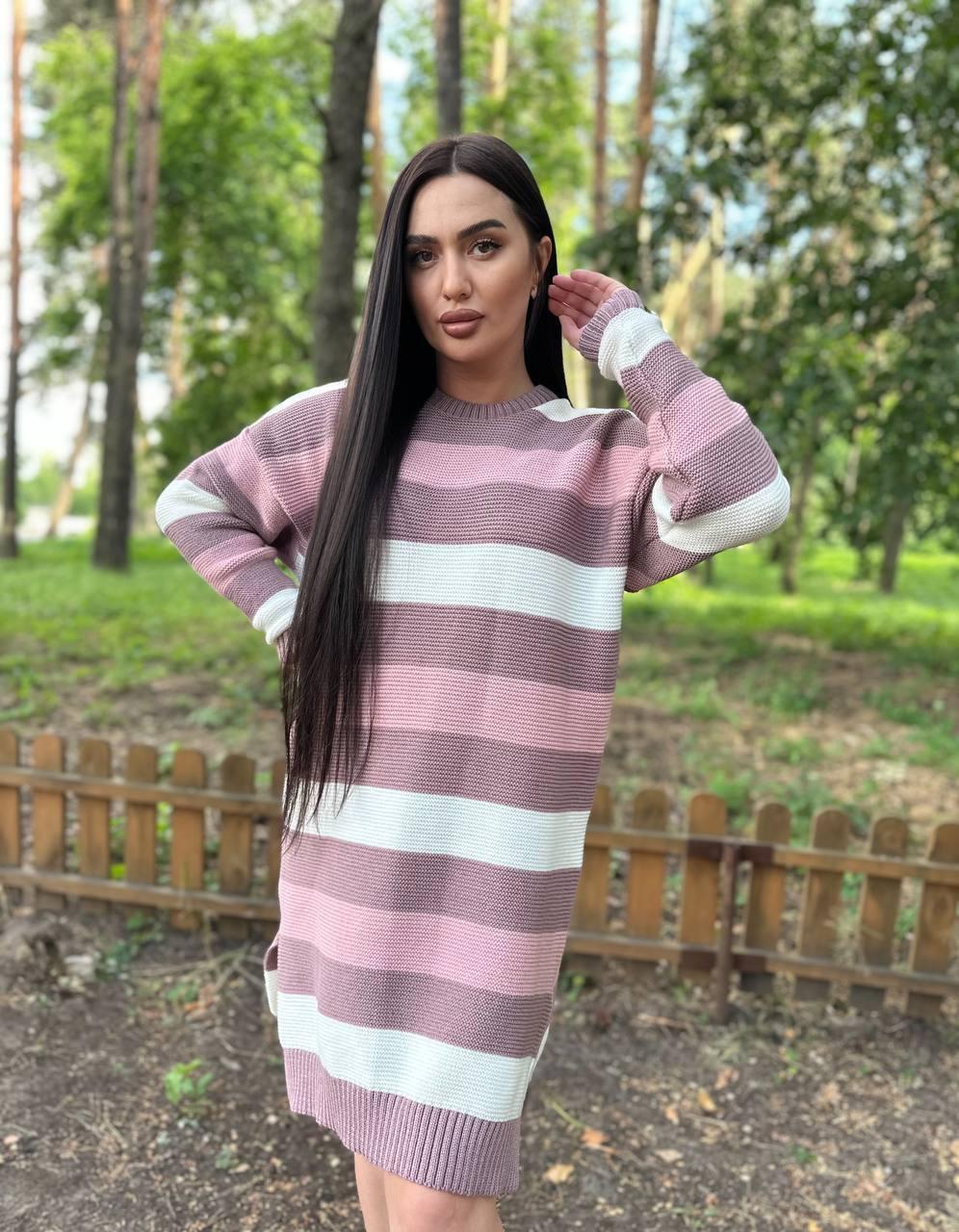 Стильна жіноча сукня туніка в смужку модні кольори Smmod7800