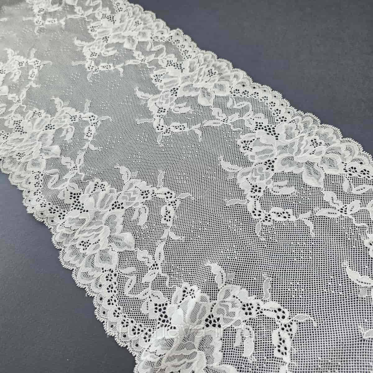 Стрейчеве (еластичне) мереживо білого кольору ("теплий" відтінок), ширина 23 см, фото 1