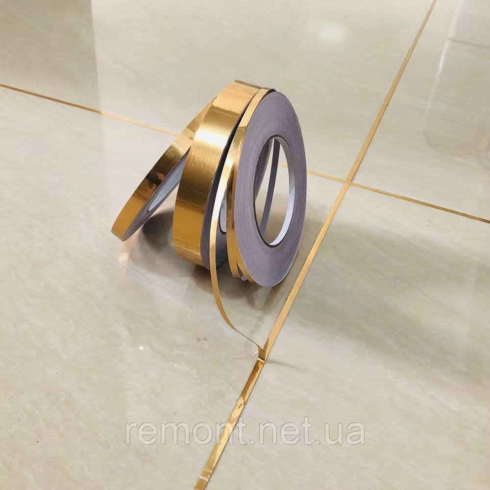 Самоклеюча декоративна стрічка «Золото» рулон - 10 мм × 50 м | Для швів плитки, декору стін, меблів та дверей, фото 1