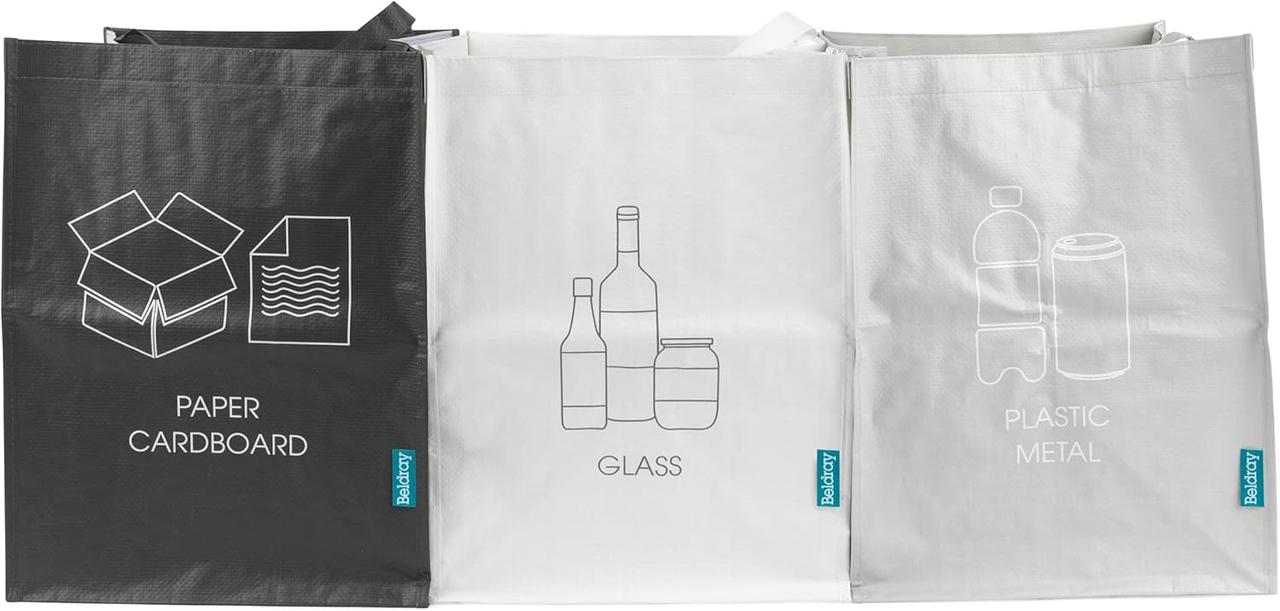 Beldray Набір 3 мішків для сортування сміття 44 л папір, скло, метал, пластик для кухні та дому, фото 1