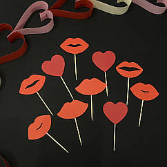 Набір топерів Сердечки червоні та губки на шпажці, 10 шт