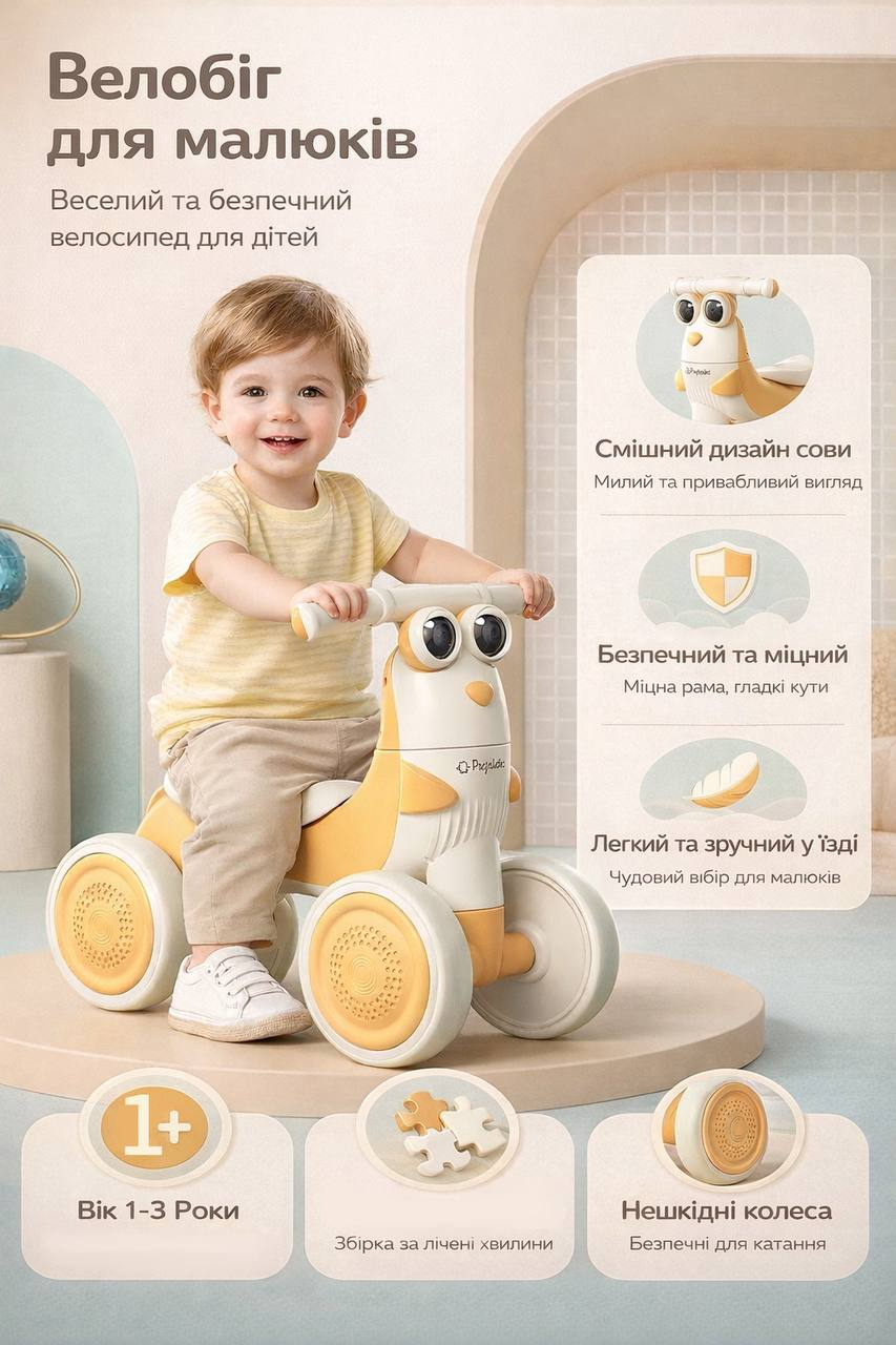 Велобіг дитячий  JOY 4-х колісний SL-14236 озвучено українською Помаранчевий, фото 1