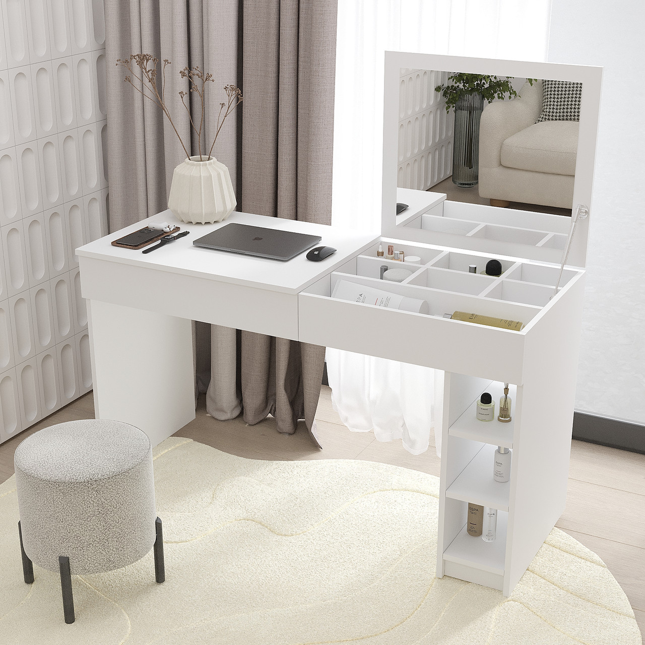 Стіл-трансформер 2в1: письмовий та туалетний з дзеркалом 750х1300х530мм Білий, фото 1