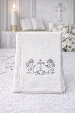Крижма для хрещення махрова з вишивкою ангелів (70х140 см)
