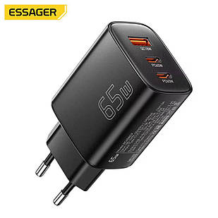 Essager Matrix GaN 65W Travel Phone Charger USB-A + 2×Type-C EU Black