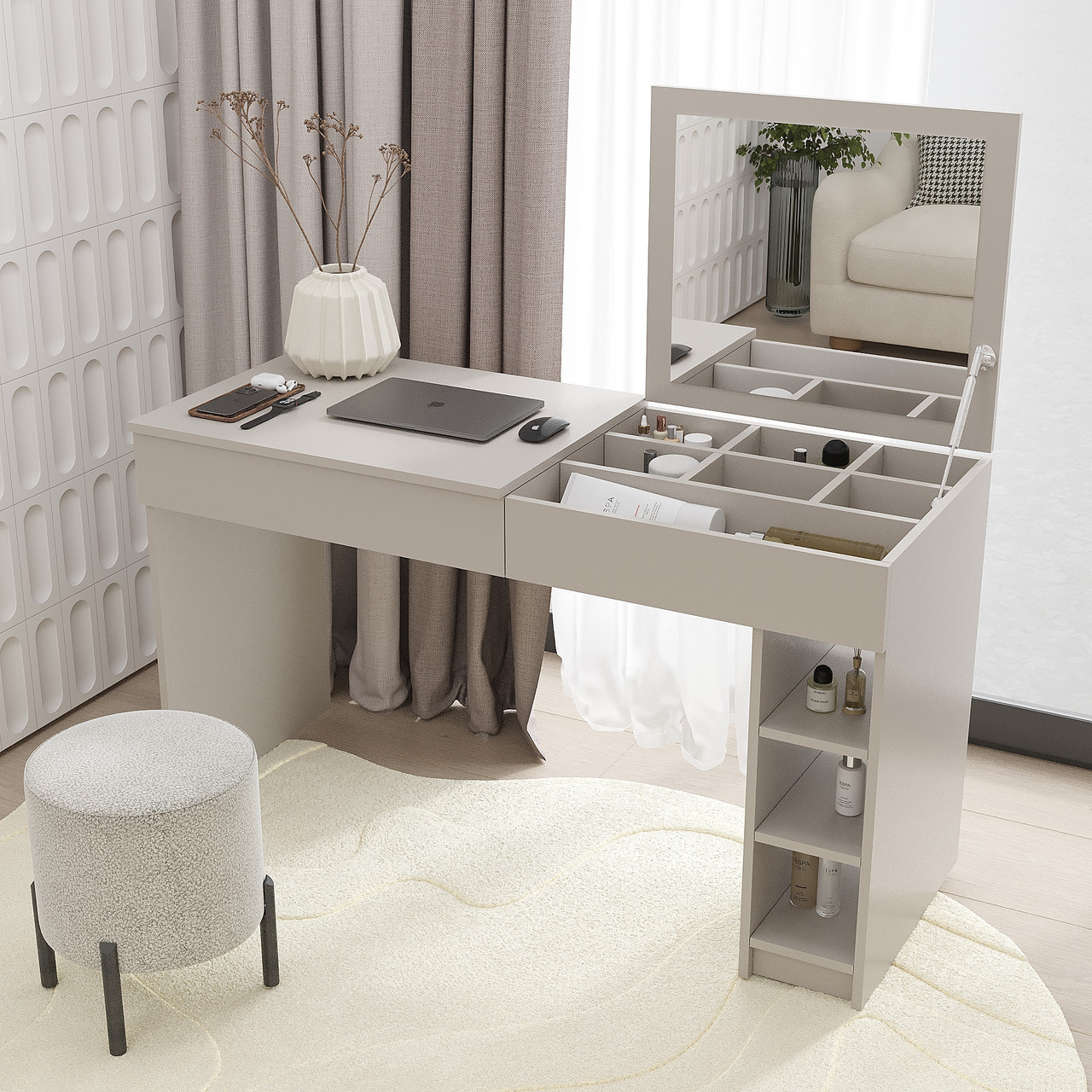 Багатофункціональний стіл: робоча зона та б'юті-бокс 750х1300х530мм Кашемір, фото 1