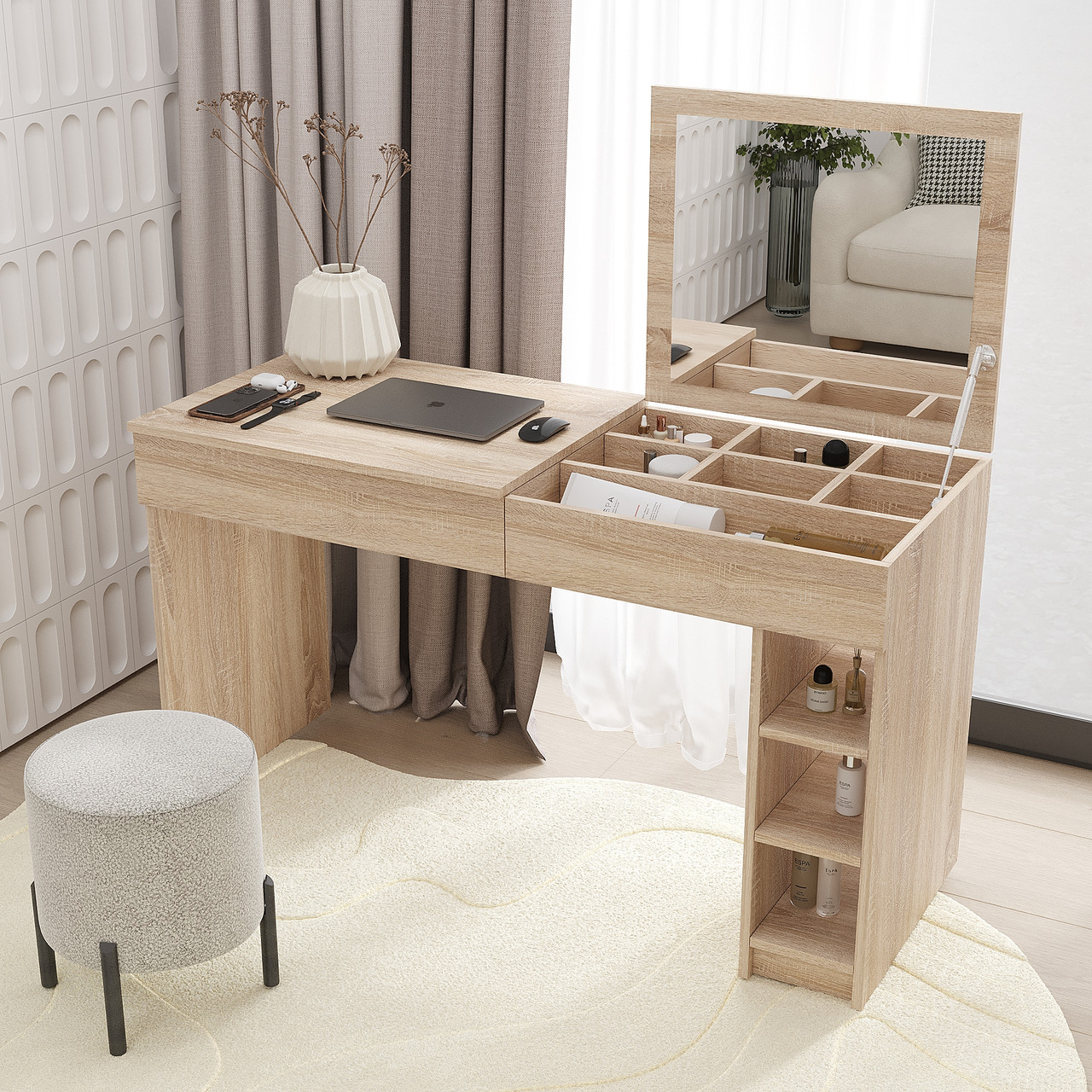 Стіл письмовий з вбудованим макіяжним куточком 750х1300х530мм Дуб Сонома, фото 1