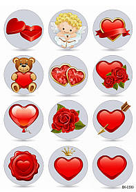 Вафельний декор для капкейків  "сердечка" /ВК-0399/  - А4