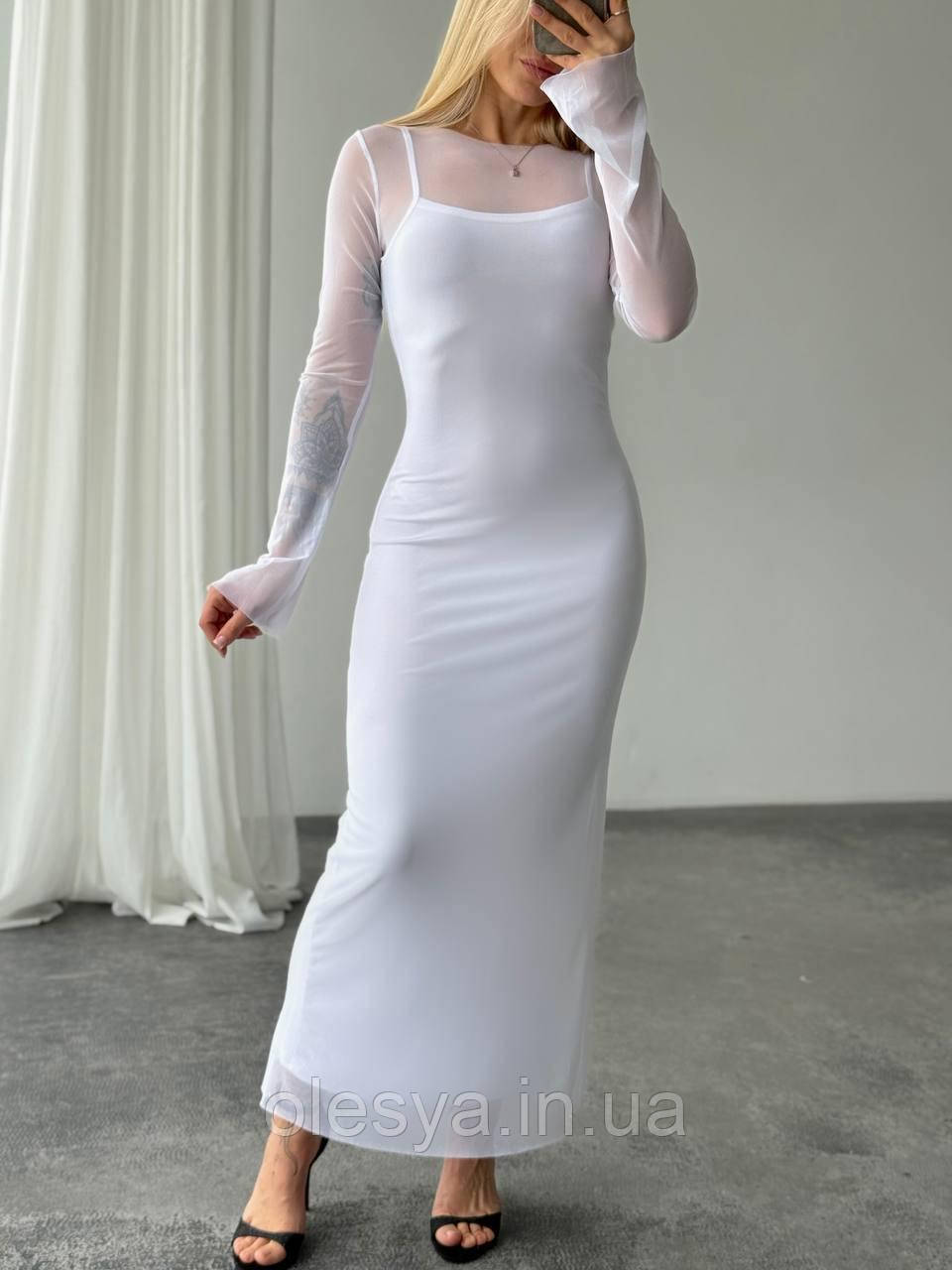 Жіноче елегантне довге плаття-двійка із сіткою #646 Розмір 42- 46, фото 1