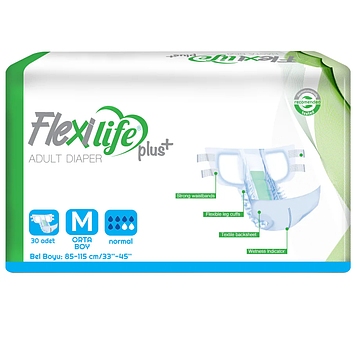 Підгузки для дорослих Flexi Life Plus M (85-115 см) 30 шт. Дихаючі памперси на липучках