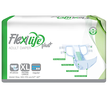 Підгузки для дорослих Flexi Life Plus XL (120-170 см) 30 шт. Дихаючі памперси на липучках