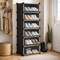 Тумба модульна для взуття Leobert Bingo з 6 відділеннями компактна шафа для передпокою чорна з напівпрозорими дверцятами