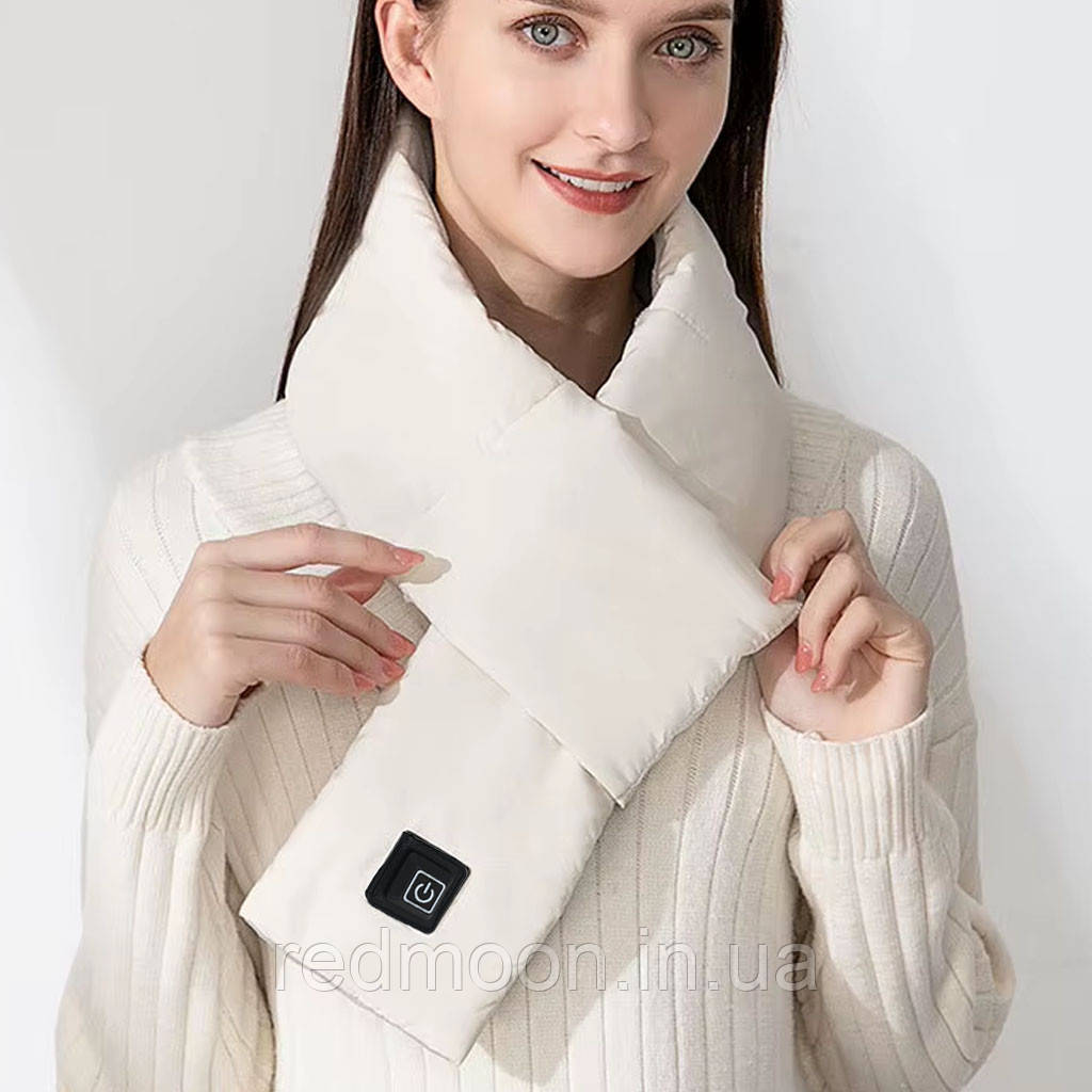 Шарф з підігрівом, USB, 3 режими підігріву, Білий / Електричний шарф для шиї з живленням від повербанку, фото 1