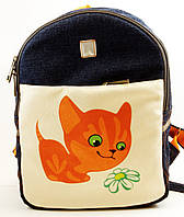 Джинсовий рюкзак кошеня з ромашкою