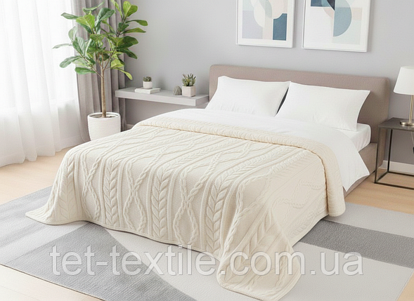 Плед із мікрофібри Lisa В'язанка молочний 220х240см, фото 1