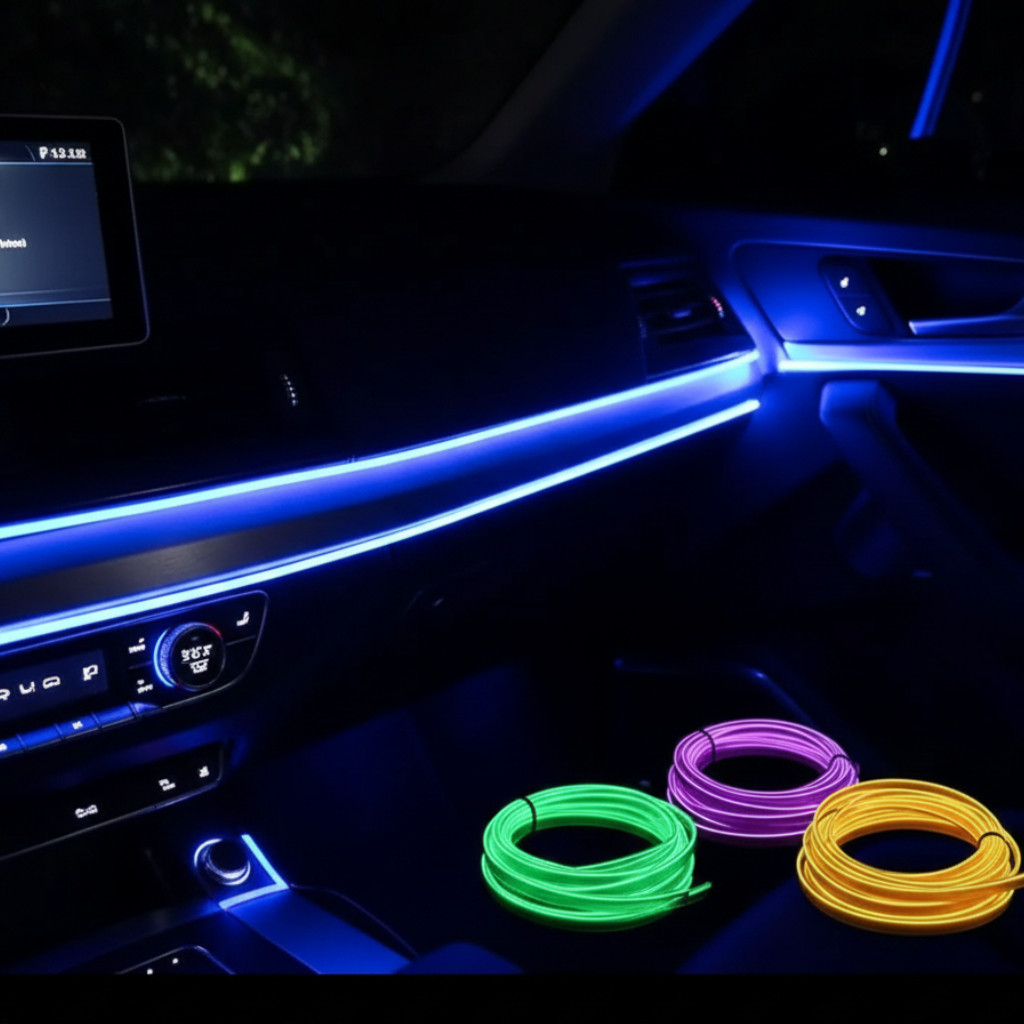 Підсвітка RGB салону авто гнучка неонова 5 м із 7 кольорами USB, фото 1