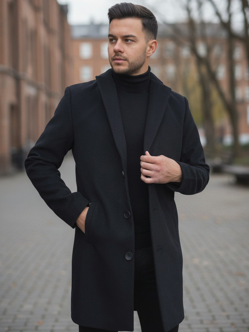 Пальто чоловіче кашемірове класичне довге чорне весна-осінь Туреччина. Живе фото, фото 1