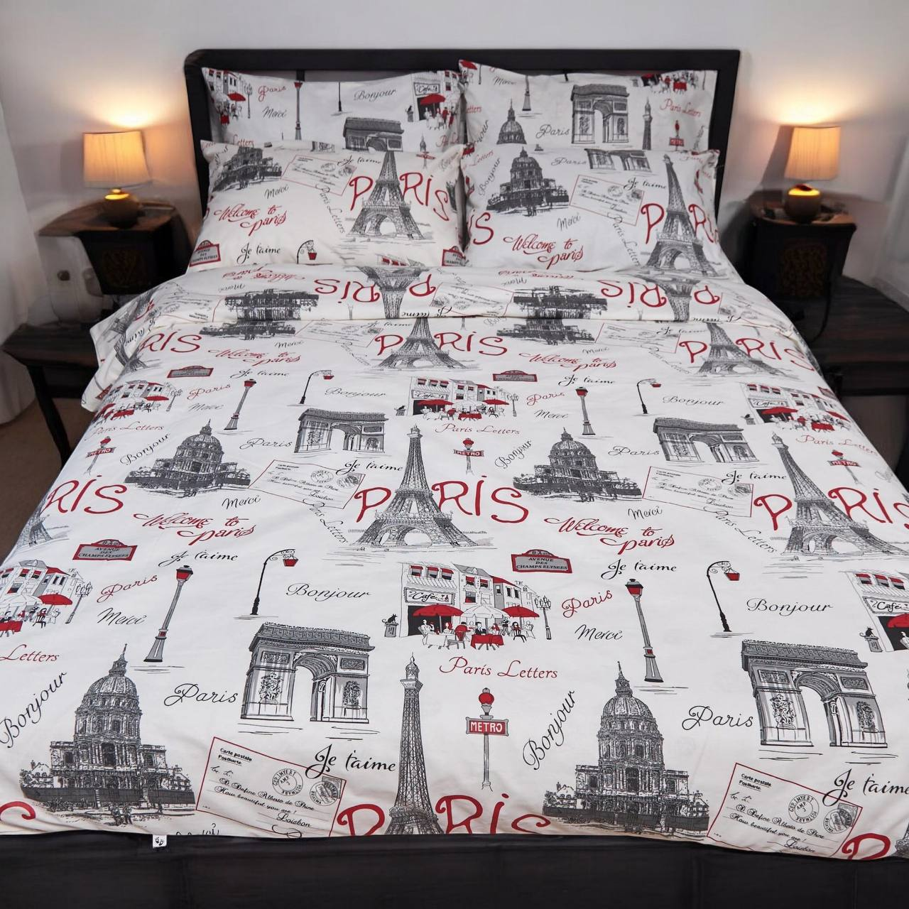 Євро (Поліестер) | Комплект постільної білизни "Bonjour Paris" | Простирадло 200х220 см, фото 1