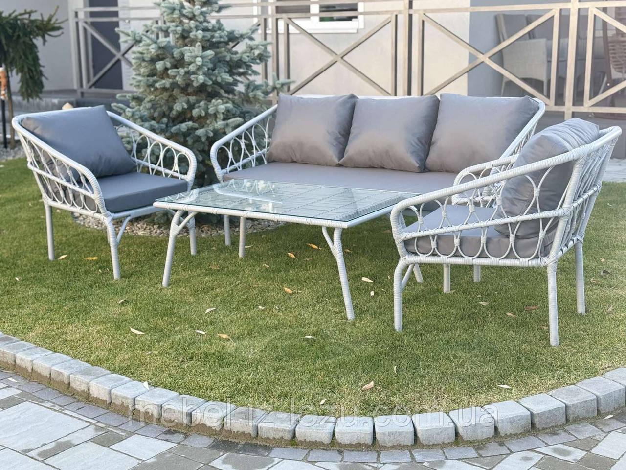 Набір Садових меблів з техноротангу колір Світло сірий + подушки темно сірі, фото 1