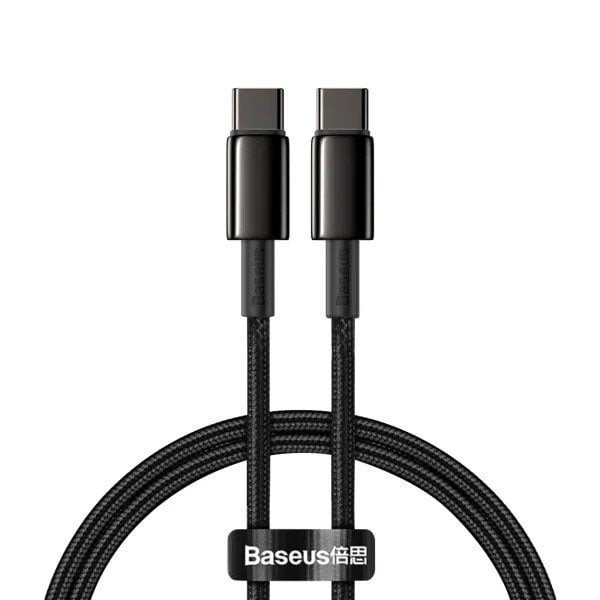 Кабель Baseus Tungsten Gold Fast Charging Type-C to Type-C 100W (1m) Black (CATWJ-01), фото 1