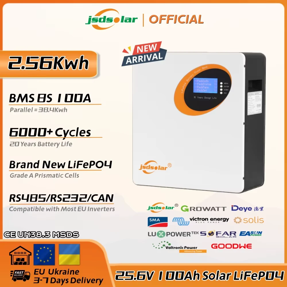 Акумуляторна батарея jsdsolar LiFePO4 25.6V 100Ah 2.5KWh BMS, фото 1