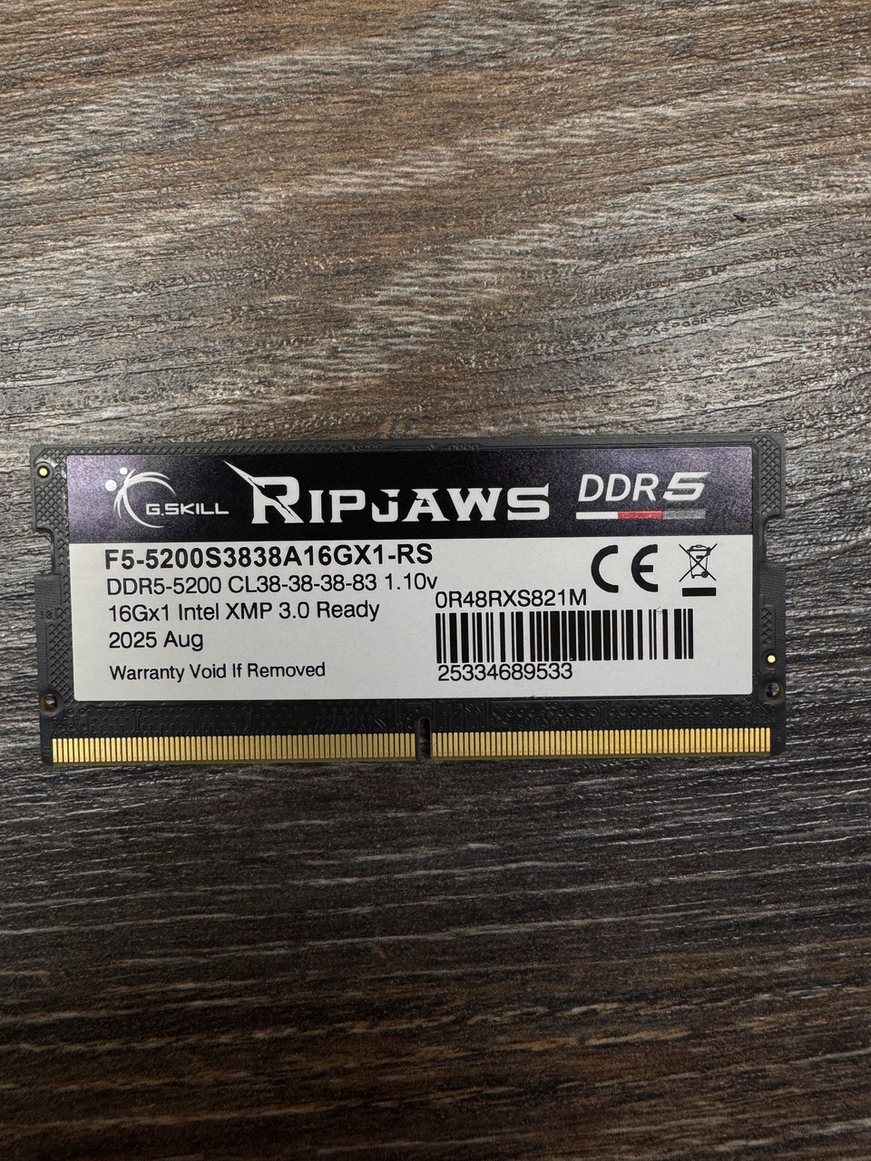 Оперативная пам'ять  G.SKILL DDR5 16GB 5200MHz  Модель: F5-5200S3838A16GX1-RS