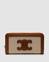 💵 Celine Zipped Wallet Cuir Triomphe in Textile and Calfskin Natural/Tan