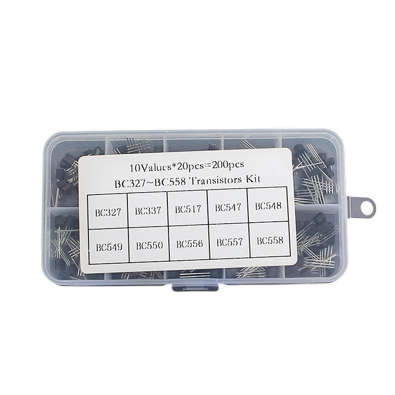 Транзистори біполярні, набір 200шт, 10 значень TO-92 NPN/PNP BC3хх BC5хх, для радіоелектроніки