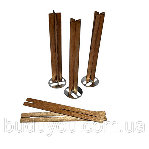 Хрестоподібний дерев'яний гніт 13х90 мм для свічок із тримачем, фото 1