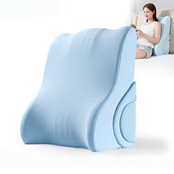 Подушка під спину анатомічна з ефектом пам`яті та додатковим валиком Блакитна 50x62 см