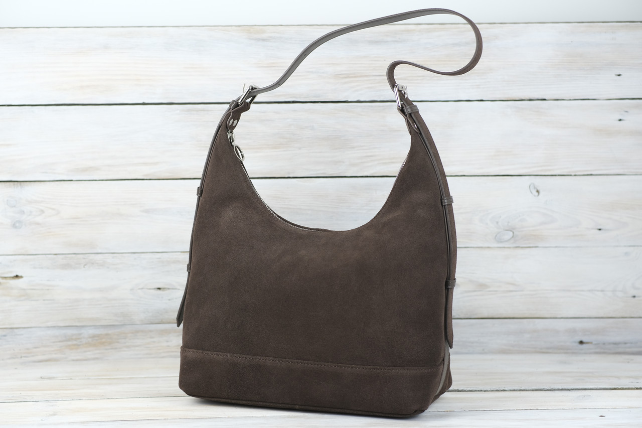 Жіноча сумка Луна з натуральної замші колір Шоколад