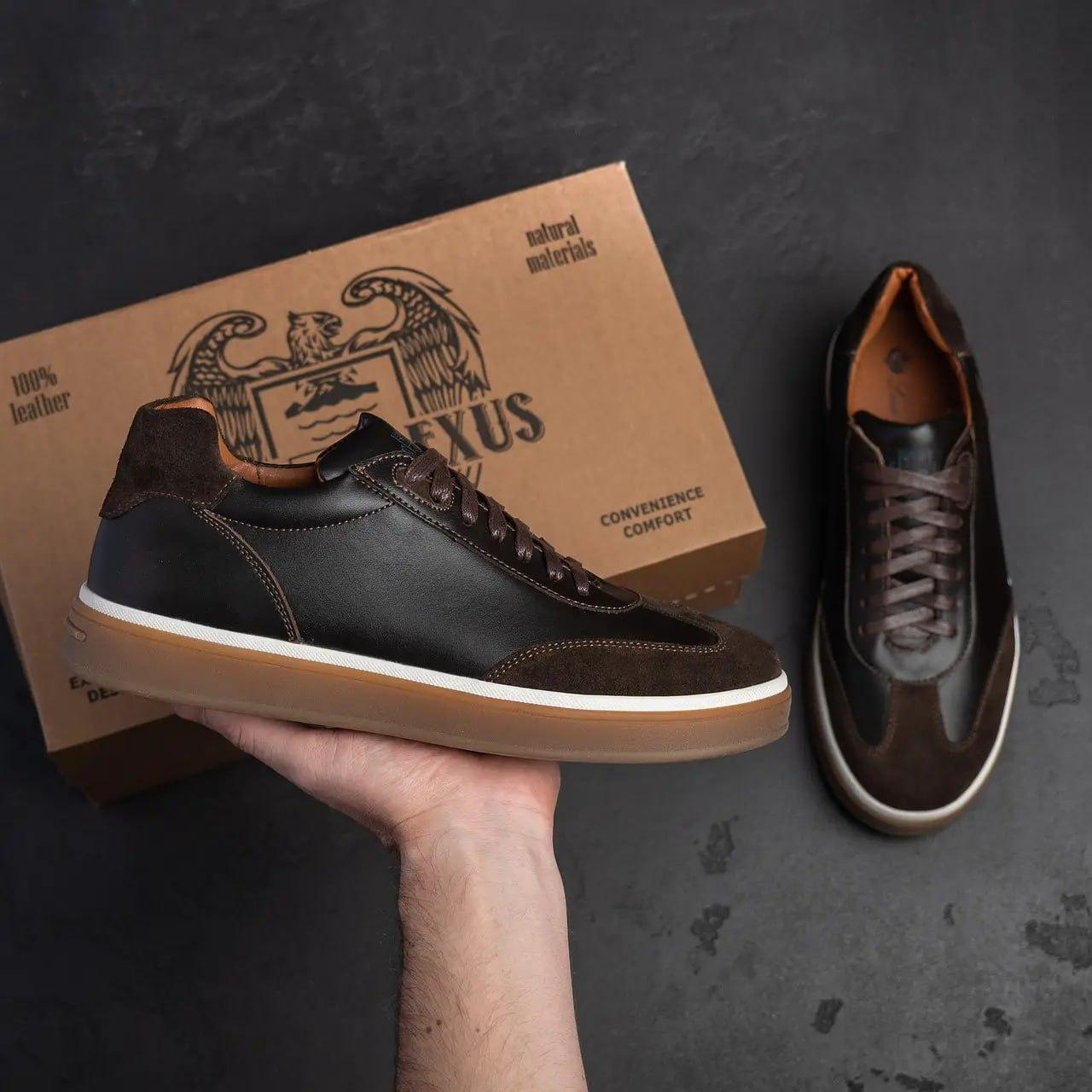 Чоловічі шкіряні кеди коричневі демісезонні з натуральної шкіри для чоловіків весна осінь, розмір 40 41 42 43 44 45, фото 1