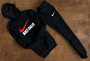 Чоловічий чорний спортивний костюм Nike Just Do It з капюшоном | трикотаж