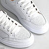 Базові шкіряні білі прошиті кеди з перфорацією весна-літо, фото 4