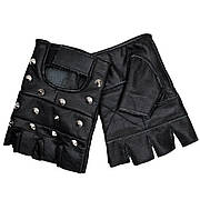 Байкерські шкіряні рукавички без пальців з натуральної шкіри, чорні, з липучкою, для мотоцикла та авто