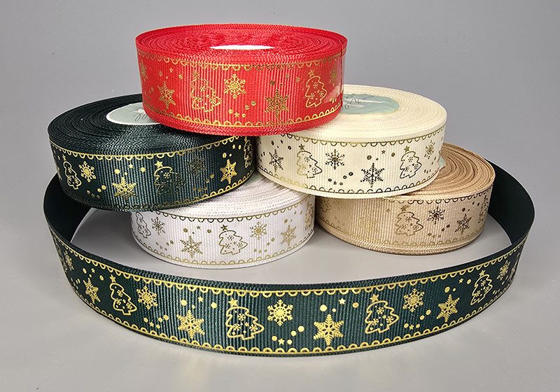 Стрічка репсова Ялинки/сніжинки 2,5 см/25ярд D16125