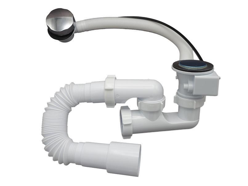 Сифон для ванни з ревізією, напівавтомат.,(трос 580, ручка хром) та гофротрубою 40х40/50 MILLZ  1/30, фото 1