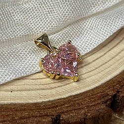 Підвіска Серце з кристалом 14 мм, - лимонне золото, рожевий кристал