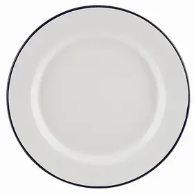 Тарілка 20 см біла емальована із синьою облямівкою, GenWare 45020