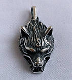 Голова Вовка з чорнінням (без чорніння) слов'янський оберіг з срібла 925-ої проби, фото 2