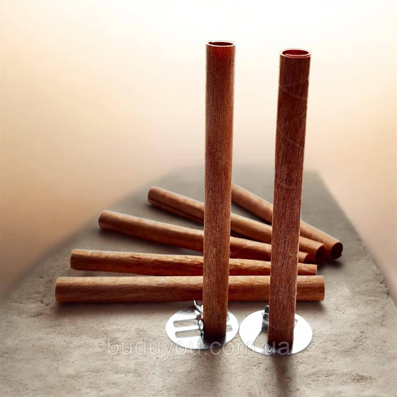 Гніт дерев'яний трубчастий 10х120 мм із тримачем для виготовлення свічок, фото 1